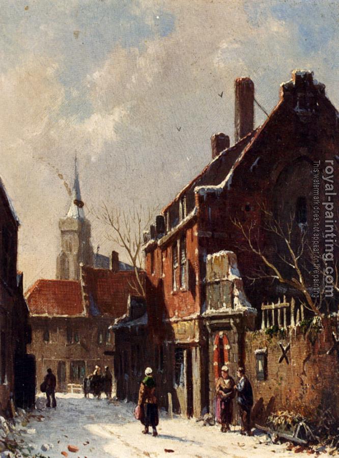 Adrianus Eversen : Figures In The Streets Of A Dutch Town In Winter